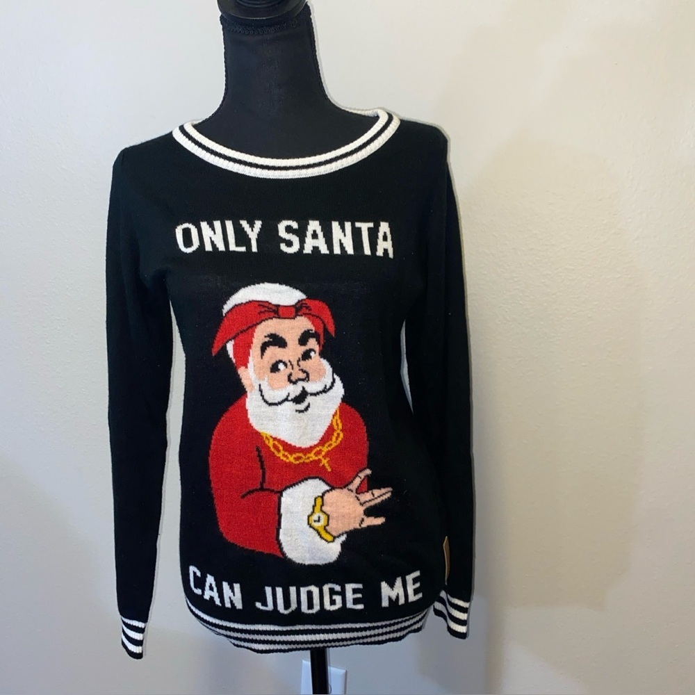 Ugly Christmas Sweater Black Santa Graphic Sweater